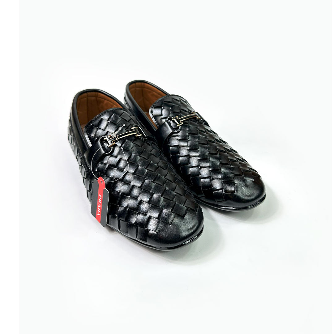 Woven Leather Loafers - Black Woven Shiny Loafers