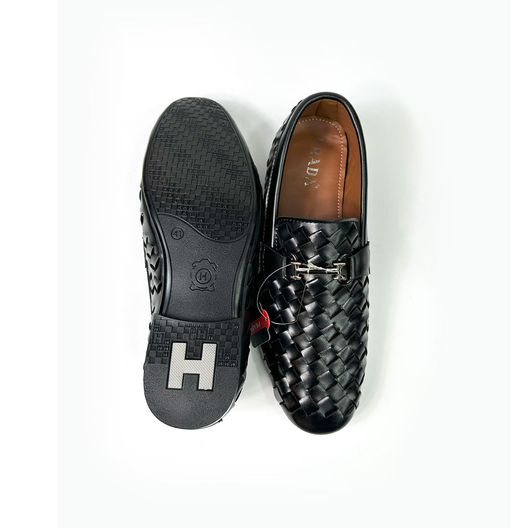 Woven Leather Loafers - Black Woven Shiny Loafers