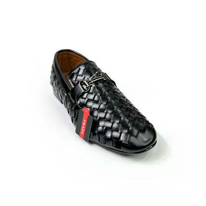 Woven Leather Loafers - Black Woven Shiny Loafers
