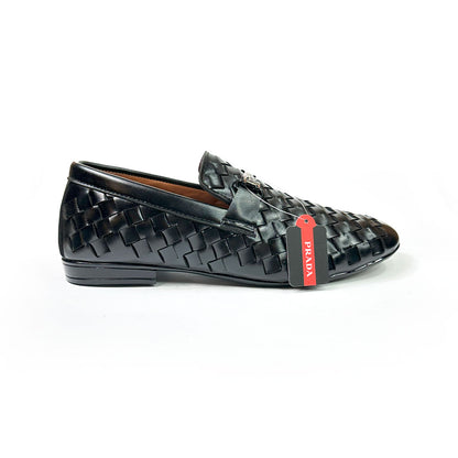 Woven Leather Loafers - Black Woven Shiny Loafers