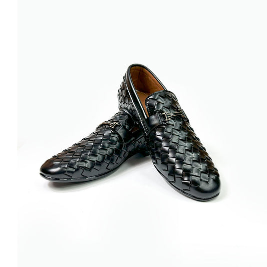 Woven Leather Loafers - Black Woven Shiny Loafers