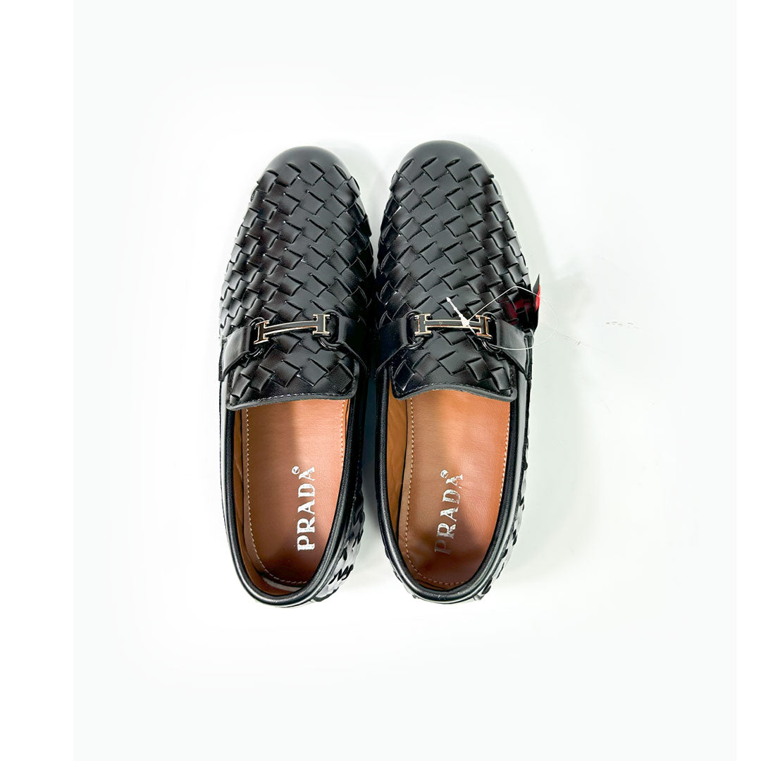 Woven Leather Loafers - Black Woven Shiny Loafers