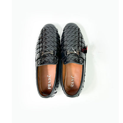 Woven Leather Loafers - Black Woven Shiny Loafers