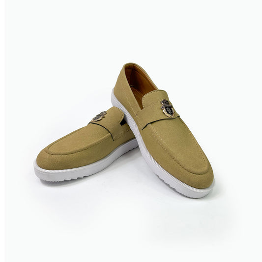 Suede Crest Loafers - Beig Suede Leather Loafer - Premium Quality