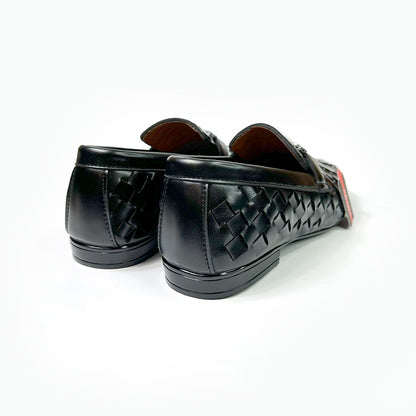 Woven Leather Loafers - Black Woven Shiny Loafers